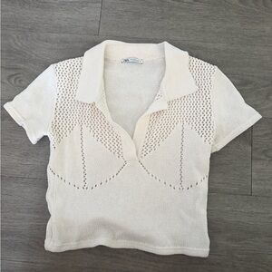 Zara Cream Knit Collared Blouse